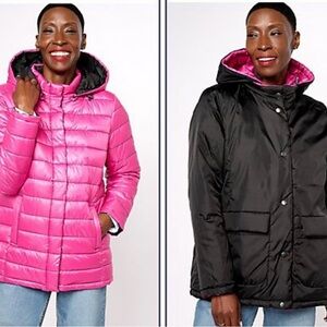 NEW Belle by Kim Gravel Reversibelle Quilted Jacket in Pink and Black 3XL